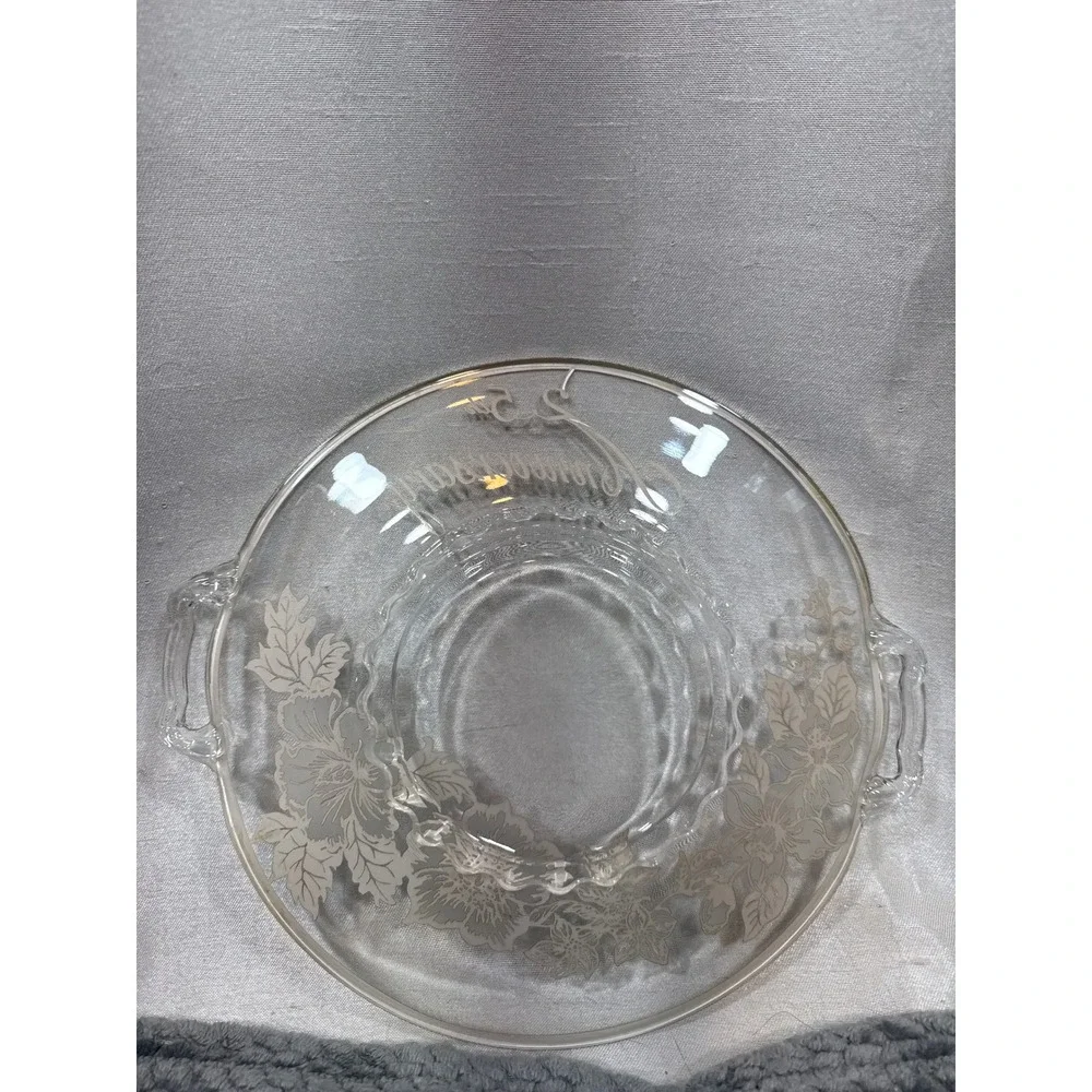 Vintage 25th Anniversary Glass Serving‎ Tray Silver Floral Overlay Handled Plate